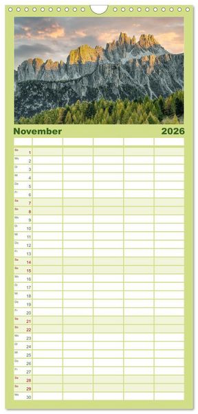 Produktbild: Familienplaner 2026 - Faszination Dolomiten mit 5 Spalten (Wandkalender, 21 x 45 cm) CALVENDO