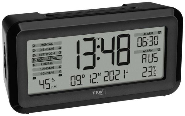 Produktbild: TFA Dostmann 60.2562.01 Funk Wecker Schwarz, Silber Alarmzeiten 2 Gro&szlig;es Display