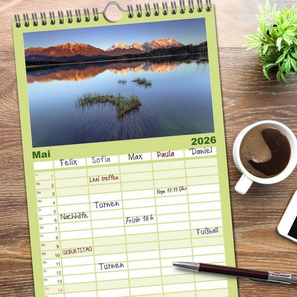Produktbild: Familienplaner 2026 - Geheimnisvolle Alpen mit 5 Spalten (Wandkalender, 21 x 45 cm) CALVENDO