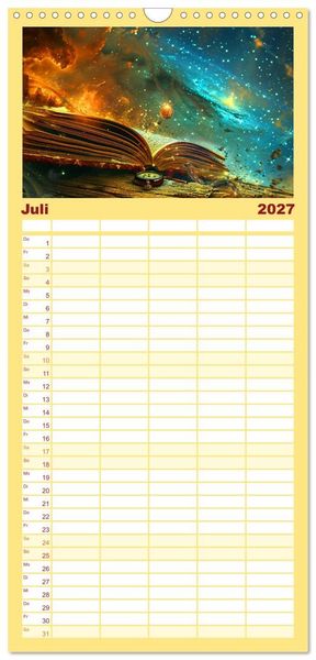 Produktbild: Familienplaner 2027 - Welten zwischen den Zeilen - B&uuml;cher, die Tr&auml;ume wecken mit 5 Spalten (Wandkalender, 21 x 45 cm) CALVENDO