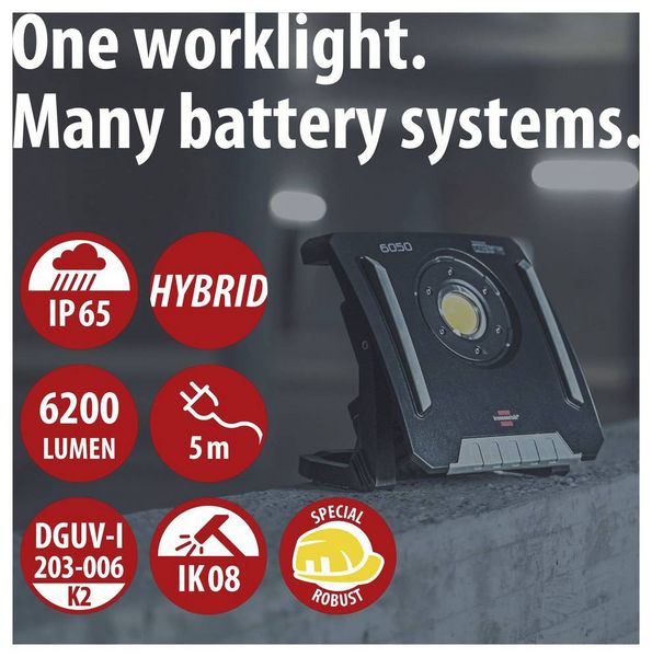 Produktbild: Brennenstuhl Multi Battery 6050 MH Akku-Baustrahler EEK E 61.6 W 6200 lm Tageslichtwei&szlig; 1173140600