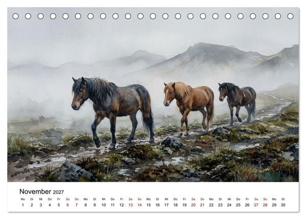 Produktbild: Magie der Islandpferde im Aquarellstil (Tischkalender 2027 DIN A5 quer), CALVENDO Monatskalender
