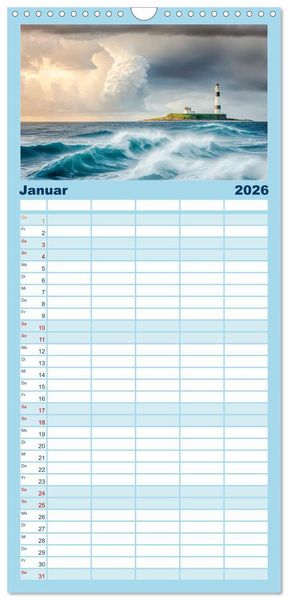 Produktbild: Familienplaner 2026 - Nach Hause finden, die Leuchtt&uuml;rme mit 5 Spalten (Wandkalender, 21 x 45 cm) CALVENDO