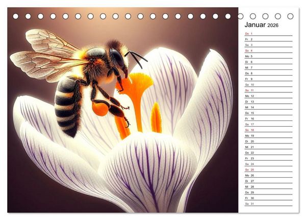 Produktbild: Biene auf Bl&uuml;te - Faszinierende Details durch k&uuml;nstliche Intelligenz (Tischkalender 2026 DIN A5 quer), CALVENDO Monatskalender