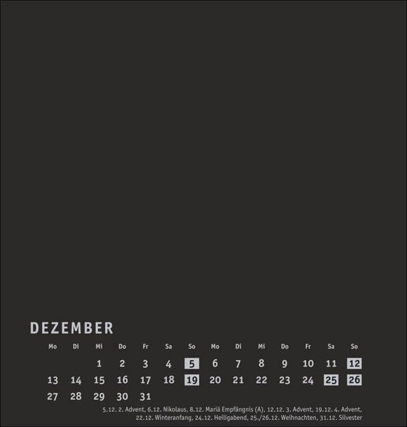 Produktbild: Premium-Bastelkalender schwarz mittel 2027