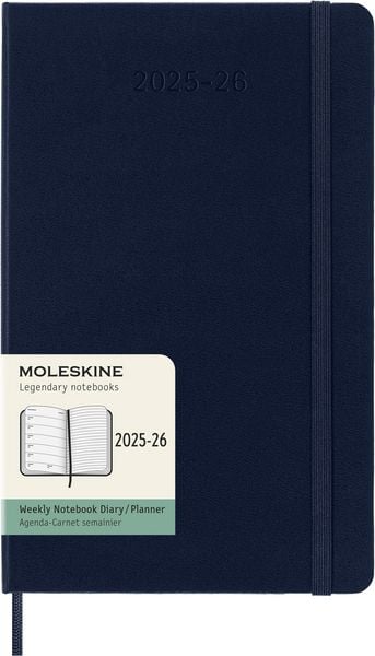 Produktbild: Moleskine 18 Monate Wochen Notizkalender 2025/2026, L/A5, 1 Wo = 1 Seite, Rechts linierte Seite, Fester Einband, Saphir