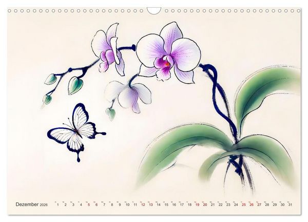 Produktbild: Zen der Natur - Pflanzen und Insekten im Stile der Tuschmalerei (Wandkalender 2026 DIN A3 quer), CALVENDO Monatskalender