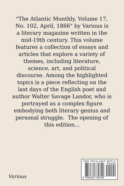 Produktbild: The Atlantic Monthly, Volume17, No. 102, April, 1866