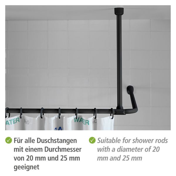Produktbild: Deckenst&uuml;tze f&uuml;r Duschstangen Schwarz, 57 cm, f&uuml;r Stangen mit &Oslash; 2 / 2,5 cm