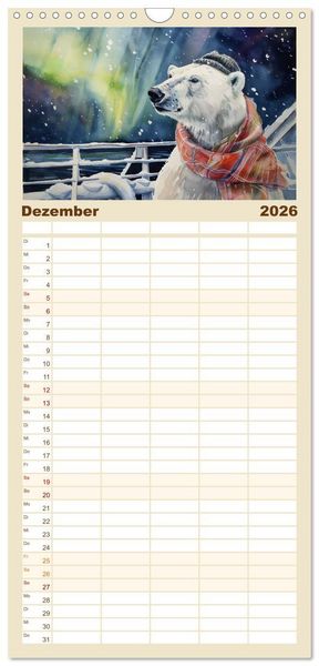 Produktbild: Familienplaner 2026 - Eisb&auml;r Eik auf Europareise mit 5 Spalten (Wandkalender, 21 x 45 cm) CALVENDO
