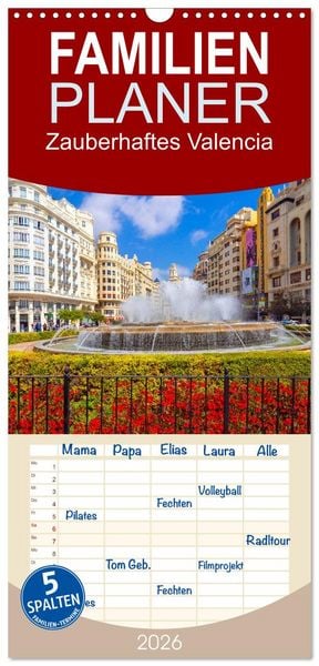 Produktbild: Familienplaner 2026 - Zauberhaftes Valencia mit 5 Spalten (Wandkalender, 21 x 45 cm) CALVENDO