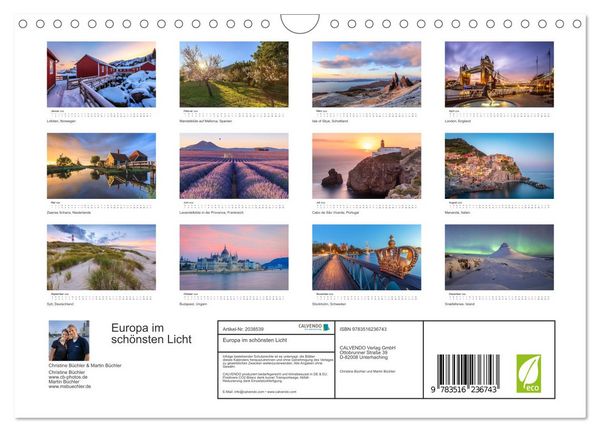 Produktbild: Europa im sch&ouml;nsten Licht (Wandkalender 2026 DIN A4 quer), CALVENDO Monatskalender