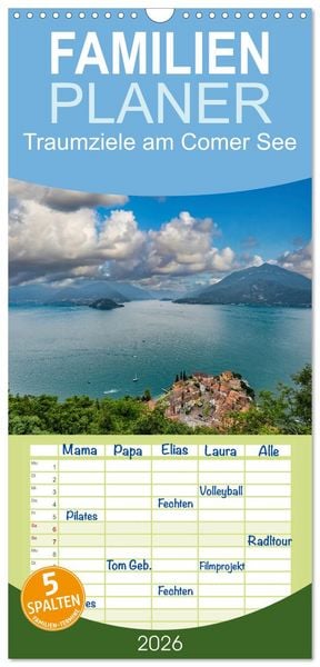 Produktbild: Familienplaner 2026 - Traumziele am Comer See mit 5 Spalten (Wandkalender, 21 x 45 cm) CALVENDO