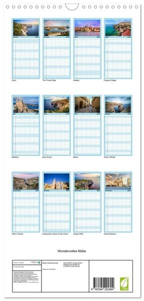 Produktbild: Familienplaner 2027 - Wundervolles Malta mit 5 Spalten (Wandkalender, 21 x 45 cm) CALVENDO