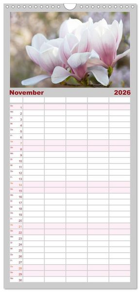 Produktbild: Familienplaner 2026 - Magnolien Ein Bl&uuml;tenrausch mit 5 Spalten (Wandkalender, 21 x 45 cm) CALVENDO