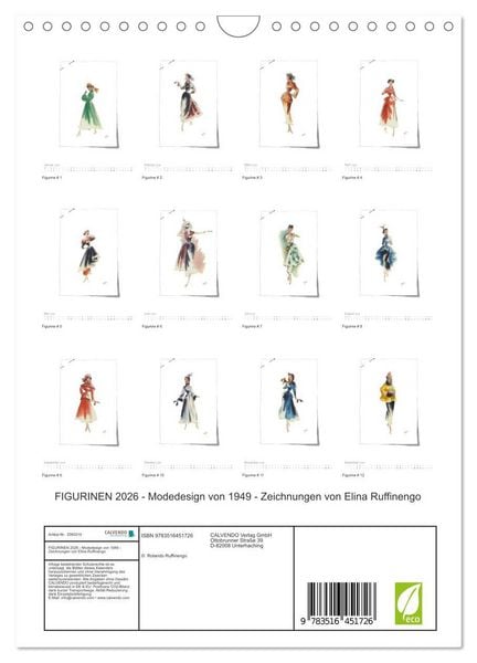 Produktbild: FIGURINEN 2026 - Modedesign von 1949 - Zeichnungen von Elina Ruffinengo (Wandkalender 2026 DIN A4 hoch), CALVENDO Monatskalender
