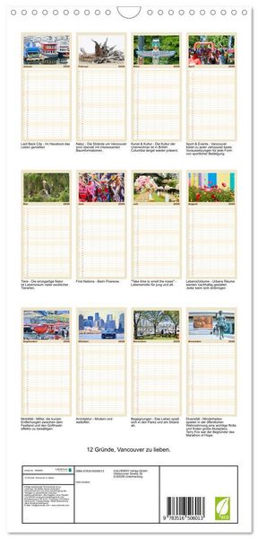 Produktbild: Familienplaner 2026 - 12 Gr&uuml;nde, Vancouver zu lieben. mit 5 Spalten (Wandkalender, 21 x 45 cm) CALVENDO