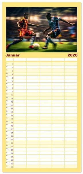 Produktbild: Familienplaner 2026 - Fu&szlig;ball - Dynamik am Ball mit 5 Spalten (Wandkalender, 21 x 45 cm) CALVENDO