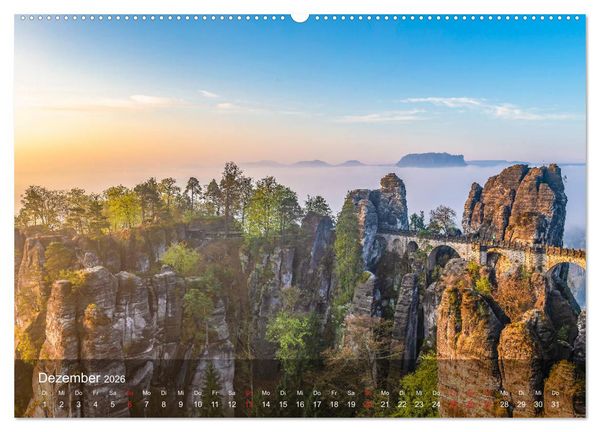 Produktbild: Elbsandsteingebirge - Rund um die Bastei (hochwertiger Premium Wandkalender 2026 DIN A2 quer), Kunstdruck in Hochglanz