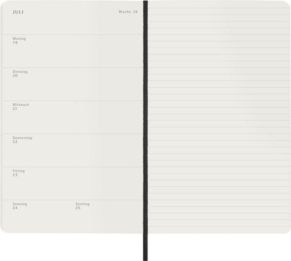 Produktbild: Moleskine 12 Monate Wochen Notizkalender Deutsch 2027, Large/A5, 1 Wo = 1 Seite, rechts linierte Seite, Weicher Einband, Schwarz