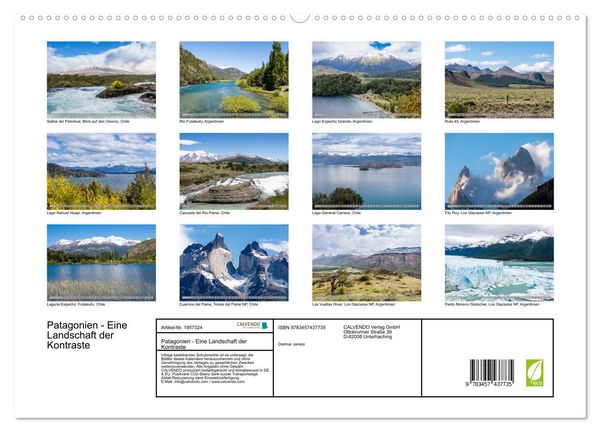 Produktbild: Patagonien - Eine Landschaft der Kontraste (hochwertiger Premium Wandkalender 2026 DIN A2 quer), Kunstdruck in Hochglanz