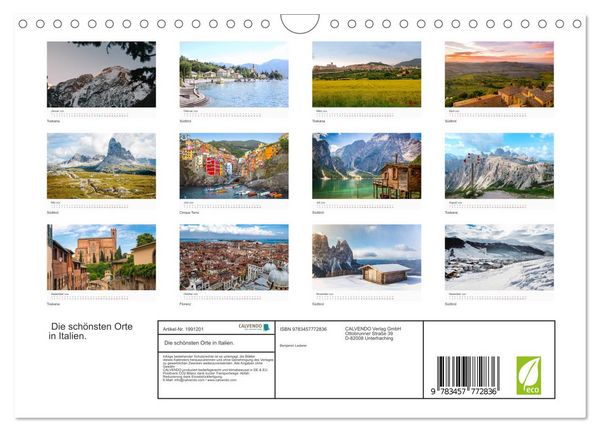 Produktbild: Die sch&ouml;nsten Orte in Italien. (Wandkalender 2026 DIN A4 quer), CALVENDO Monatskalender