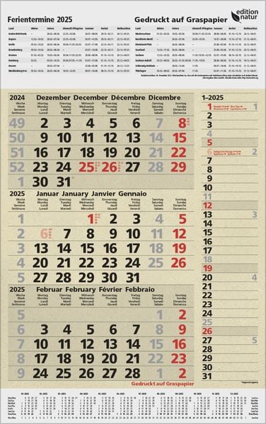 3-Monats-Planer Combi Graspapier 2025