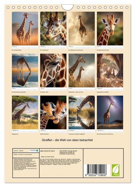 Produktbild: Giraffen - die Welt von oben betrachtet (Wandkalender 2026 DIN A4 hoch), CALVENDO Monatskalender