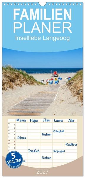 Produktbild: Familienplaner 2027 - Inselliebe Langeoog mit 5 Spalten (Wandkalender, 21 x 45 cm) CALVENDO