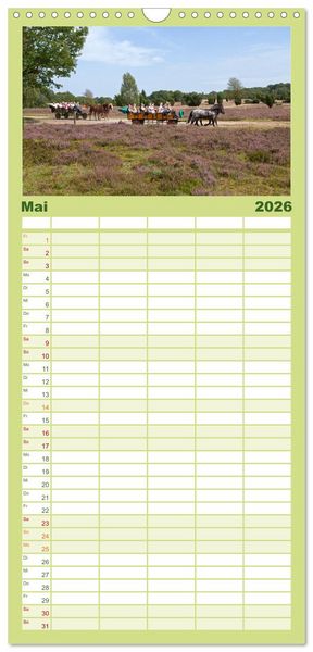 Produktbild: Familienplaner 2026 - Die L&uuml;neburger Heide - Ausflugsziel im Norden mit 5 Spalten (Wandkalender, 21 x 45 cm) CALVENDO