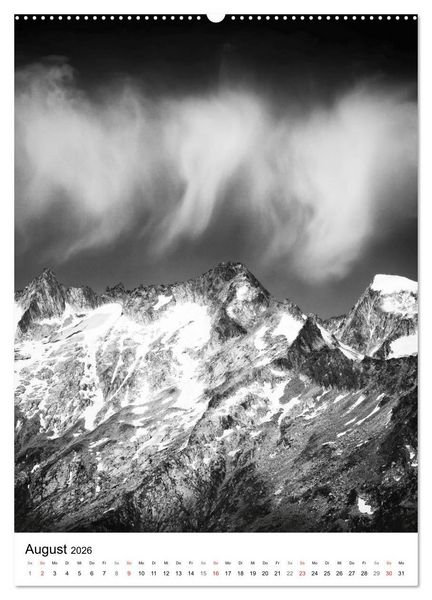 Produktbild: SCHWEIZER ALPEN in Schwarz und Wei&szlig; (Wandkalender 2026 DIN A2 hoch), CALVENDO Monatskalender