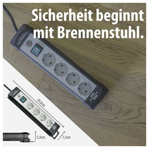 Produktbild: Brennenstuhl 1951540101 Steckdosenleiste mit Schalter 4fach Schwarz, Lichtgrau Schutzkontakt 1 St.