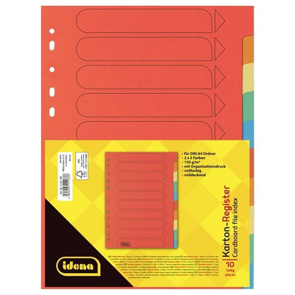 Produktbild: Idena Kartonregister 10teilig 5 Farben 150g/m&sup2; DIN A4