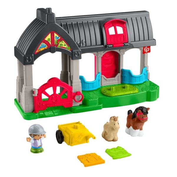 Fisher-Price Little People Spielset für Kleinkinder Niedlicher Pferdestall mit Geräuschen, 6 Spielteile