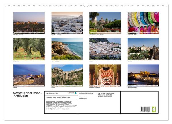Produktbild: Momente einer Reise - Andalusien (Wandkalender 2027 DIN A2 quer), CALVENDO Monatskalender