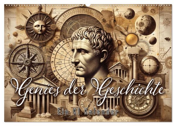 Produktbild: Genies der Geschichte - Ein KI Kalender (Wandkalender 2026 DIN A2 quer), CALVENDO Monatskalender