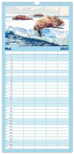 Produktbild: Familienplaner 2027 - Eisige Polarkreise - Faszination der polaren Tierwelt mit 5 Spalten (Wandkalender, 21 x 45 cm) CALVENDO
