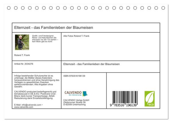 Produktbild: Elternzeit - das Familienleben der Blaumeisen (Tischkalender 2026 DIN A5 quer), CALVENDO Monatskalender