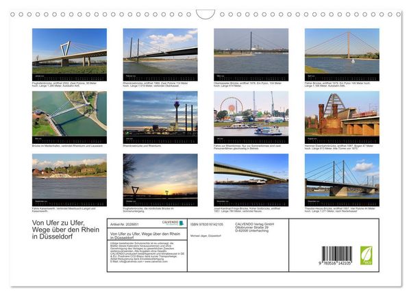 Produktbild: Von Ufer zu Ufer, Wege &uuml;ber den Rhein in D&uuml;sseldorf (Wandkalender 2026 DIN A3 quer), CALVENDO Monatskalender