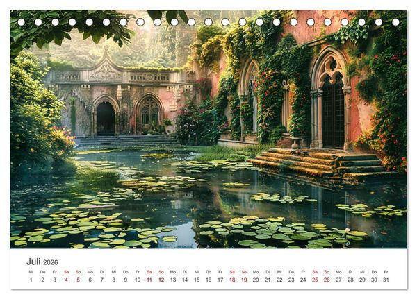 Produktbild: Verwunschene G&auml;rten - Eine Zeitreise (Tischkalender 2026 DIN A5 quer), CALVENDO Monatskalender