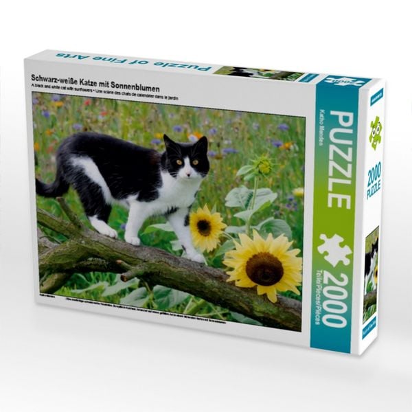 Produktbild: Schwarz-wei&szlig;e Katze mit Sonnenblumen (Puzzle)