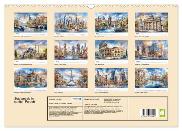 Produktbild: Stadtpoesie in sanften Farben (Wandkalender 2026 DIN A3 quer), CALVENDO Monatskalender