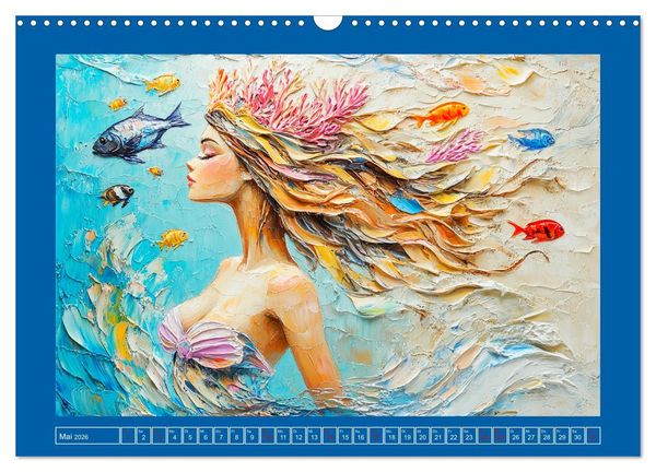 Produktbild: Meerjungfrauen. Zauberhafte Illustrationen im &Ouml;lgem&auml;lde-Stil (Wandkalender 2026 DIN A3 quer), CALVENDO Monatskalender