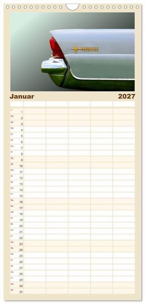 Produktbild: Familienplaner 2027 - American Dream: Heckflossen-Ikonen mit 5 Spalten (Wandkalender, 21 x 45 cm) CALVENDO