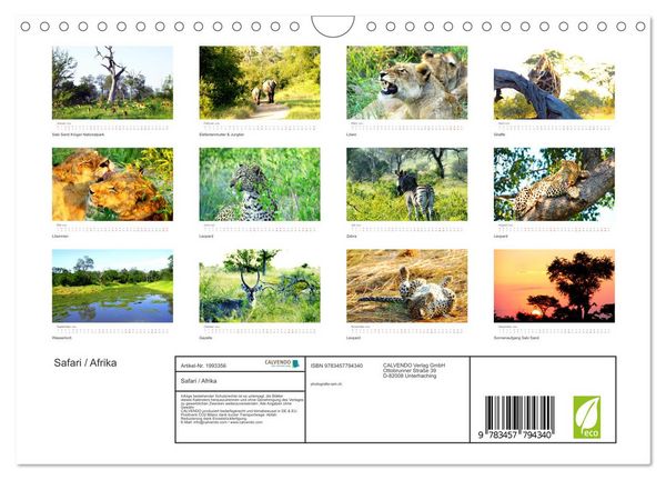 Produktbild: Safari / Afrika (Wandkalender 2026 DIN A4 quer), CALVENDO Monatskalender