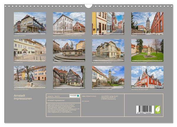 Produktbild: Arnstadt Impressionen (Wandkalender 2026 DIN A3 quer), CALVENDO Monatskalender