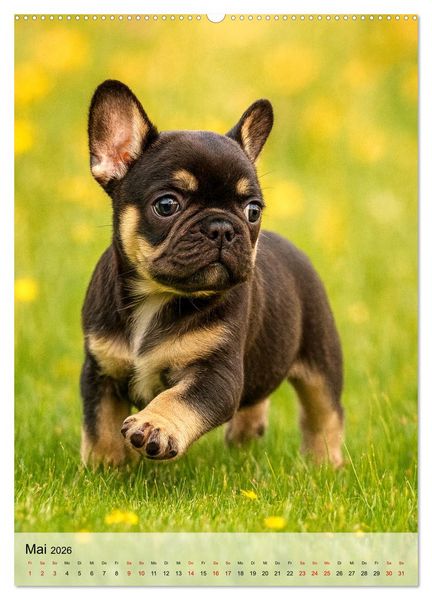 Produktbild: Frenchies Love &ndash; Kleine Schnuten ganz gro&szlig; - Franz&ouml;sische Bulldoggen Welpen unwiderstehlich s&uuml;&szlig; (Wandkalender 2026 DIN A2 hoch), CALVENDO Monatskalender