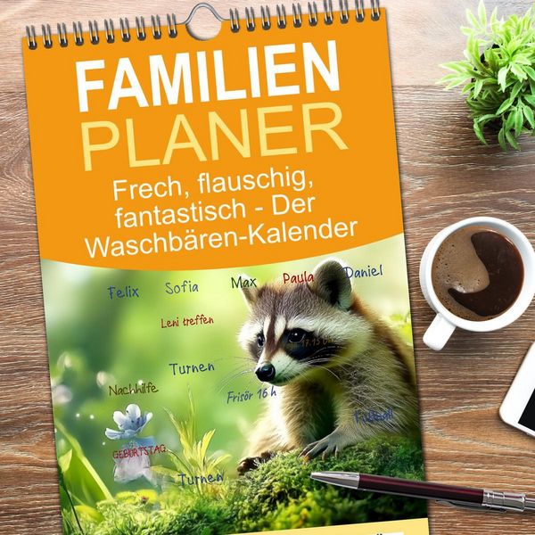 Produktbild: Familienplaner 2026 - Frech, flauschig, fantastisch - Der Waschb&auml;ren-Kalender mit 5 Spalten (Wandkalender, 21 x 45 cm) CALVENDO