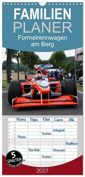 Produktbild: Familienplaner 2027 - Formelrennwagen am Berg mit 5 Spalten (Wandkalender, 21 x 45 cm) CALVENDO