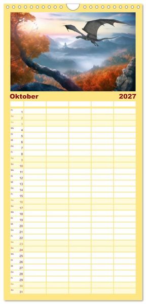 Produktbild: Familienplaner 2027 - Im Land der sch&ouml;nen Drachen mit 5 Spalten (Wandkalender, 21 x 45 cm) CALVENDO